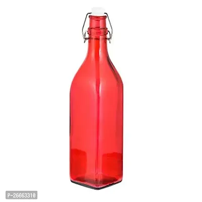 Machak Square Glass Bottles With Cork 1litre, Kitchen Decoration (Set of 1, Red)