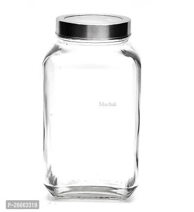 MACHAK Cubikal Big Kitchen Containers For Storage Glass Jar Set with Steel Cap, 3kg, Clear (1 Pc)-thumb5