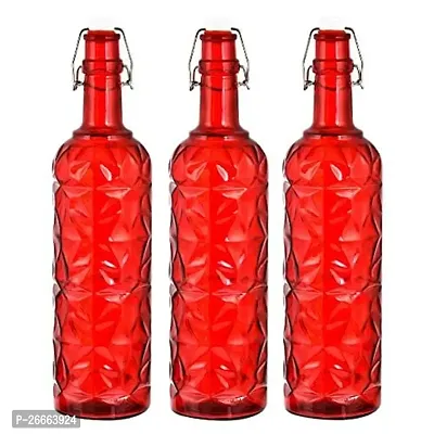 Machak Flower Crysta Glass Water Bottle For Kitchen, Home Decoration, 1 ltr (Pack of 3, Red)