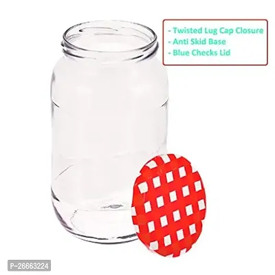 MACHAK Big Storage Container Glass Jar Set For Kitchen 1kg, Red Check Lids-thumb3
