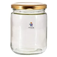 Machak Kitchen Storage Glass Jar with Rust Proof Air Tight Golden Cap, 500 GMS, Clear (Set of 12)-thumb1