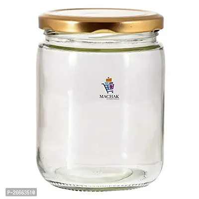 Machak Kitchen Storage Glass Jar with Rust Proof Air Tight Golden Cap, 500 GMS, Clear (Set of 12)-thumb2