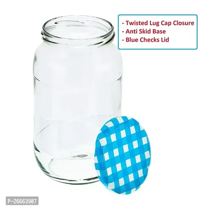 MACHAK Big Glass Jars For Kitchen Storage 1kg, Blue Check Lids (Set of 4)-thumb3