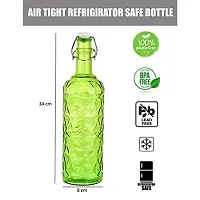 Machak Flower Crysta Glass Water Bottle For Kitchen, Home Decoration, 1 ltr (Pack of 2, Green)-thumb2