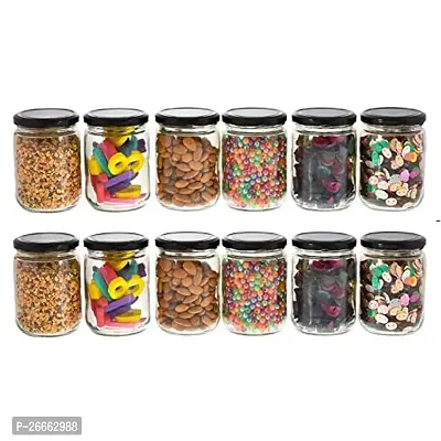 Machak Kitchen Storage Glass Jar For Kitchen With Air Tight Black Cap, 500ml , Clear (Set of 12)