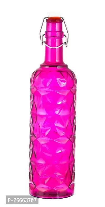 MACHAK Flower Crysta Glass Water Bottle For Kitchen, Home Decoration, 1 ltr (Pack of 1, Violet)