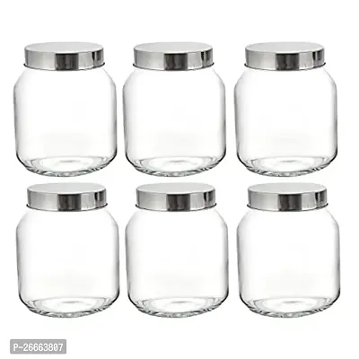 Machak Peanat Glass Jars for Kitchen Storage With Metal Lid, 600 ml (Clear, Set of 6)-thumb0