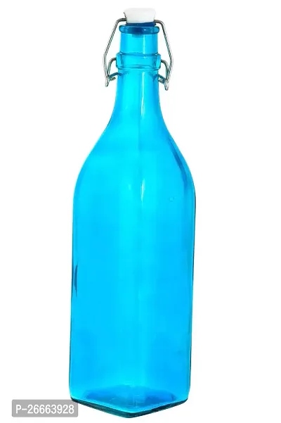 MACHAK Square Glass Bottles With Cork 1litre, Kitchen Decoration (Set of 1, Sky Blue)-thumb0