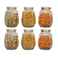 Machak Crown Honey Glass Jars And Containers 580 ml With Rust Proof Air Tight Golden Lid, (12)-thumb1