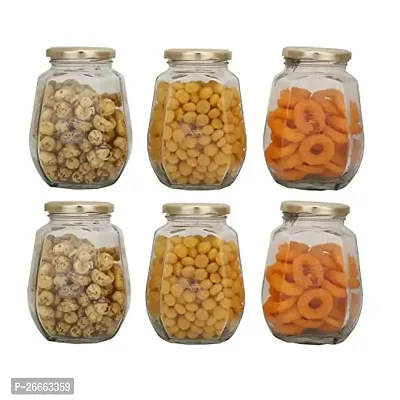 Machak Crown Honey Glass Jars And Containers 580 ml With Rust Proof Air Tight Golden Lid, (12)-thumb2