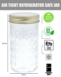 MACHAK Rhombus Cut Round Glass Jars For Kitchen With Wide Mouth Metal Lid, 350 ml (Set of 4)-thumb1