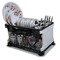 MACHAK Plastic Kitchen Organizer Rack with Water Storing Tray, Plate  Dish Rack Utensil Basket (Brown)-thumb3