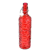 Machak Flower Crysta Glass Water Bottle For Kitchen, Home Decoration, 1 ltr (Pack of 3, Red)-thumb1