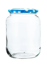 MACHAK Big Kitchen Storage Glass Jar and Container Airtight Blue Check Lid, 1400ml (Set of 3)-thumb1