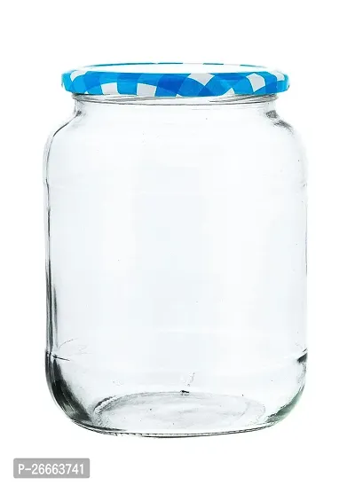 MACHAK Big Kitchen Storage Glass Jar and Container Airtight Blue Check Lid, 1400ml (Set of 3)-thumb2