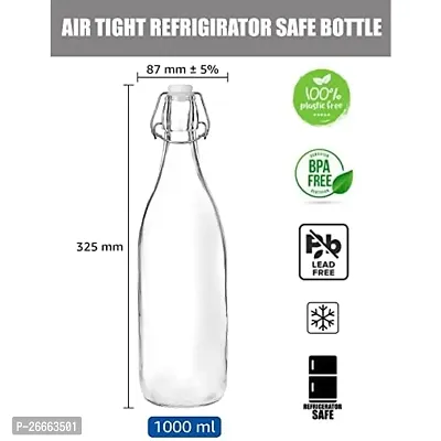 MACHAK Glass Water Bottle For Fridge With Flip Cap, 1 Litre,-thumb2