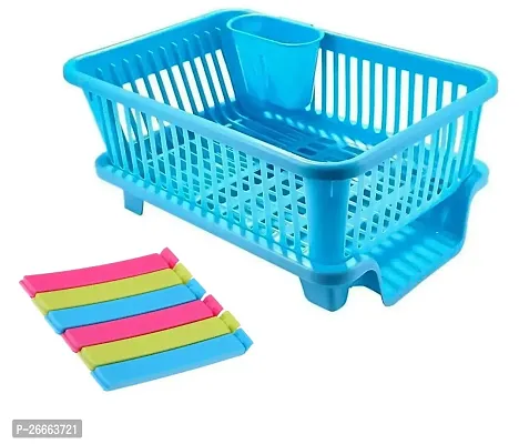 Slings Plastic Combo Set (Big Dish Drainer Rack Basket for Kitchen + 18 pc Food Clip)-thumb0