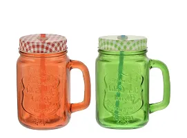 MACHAK Mason Glass Jar Mug with Handle 500ml - Multicolor-thumb1