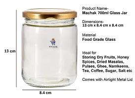 MACHAK Kitchen Storage Glass Jar With Rust Proof Air Tight Cap, 700ml, Clear (Golden, 2)-thumb1