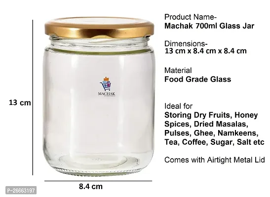 MACHAK Kitchen Storage Glass Jar With Rust Proof Air Tight Cap, 700ml, Clear (Golden, 2)-thumb2