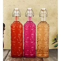 Machak Flower Crysta Transparent Glass Water Bottle for Kitchen, Home Decoration, 1 LTR Clear-thumb3