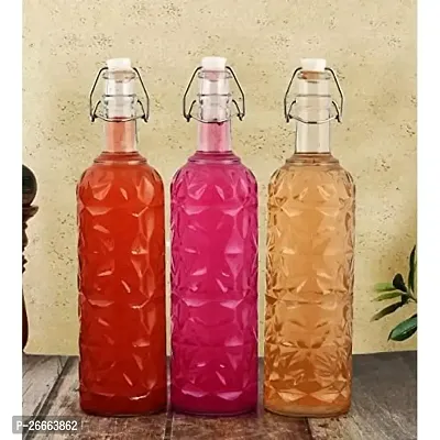 Machak Flower Crysta Transparent Glass Water Bottle for Kitchen, Home Decoration, 1 LTR Clear-thumb4