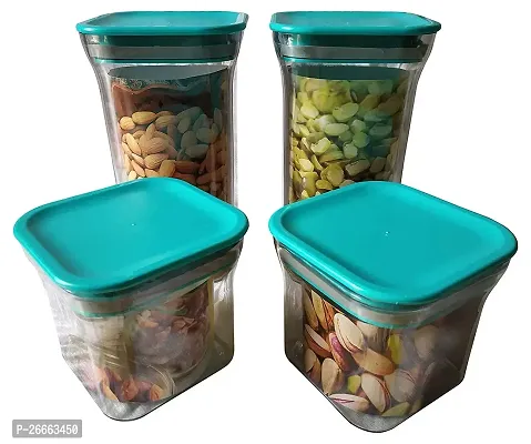 MACHAK Plastic Unbreakable Air Tight Food Storage Jar Kitchen Container Set (Blue, 4 Pc)-thumb0