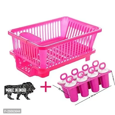 MACHAK Plastic Kitchen Combo - Kitchen Sink Organiser  3 in 1 Kitchen Sink Dish Rack Drainer + Kulfi Maker Candy Maker (Pink)