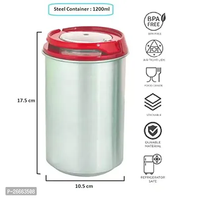 Machak Steel Kitchen Storage Containers Set with Lid, 1200ml(Set of 6) (Red)-thumb3