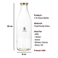 Machak Milk, Water and Juice Glass Bottle with Lid, 1 Litre, Clear (Set of 6)-thumb1