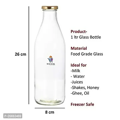 Machak Milk, Water and Juice Glass Bottle with Lid, 1 Litre, Clear (Set of 6)-thumb2