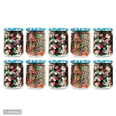 Machak Glass Jars For Kitchen Storage 500ml, Airtight , Blue Check Lids (10 Pieces)-thumb0