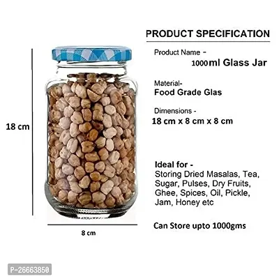 Machak Big Glass Jars For Kitchen Storage 1kg, Blue Check Lids (12 Pieces)-thumb3