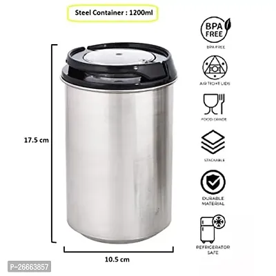 Slings Steel Airtight Containers Set for Kitchen Storage, 1200ml, Set of 2 (Black)-thumb4