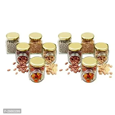 Machak Square Glass Jar And Container Set of 10 With Rust Proof Air Tight Golden Lid, 280ml-thumb0