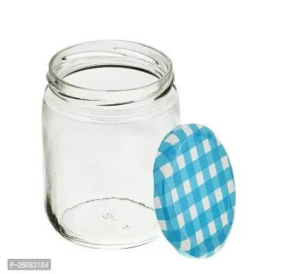 MACHAK Glass Jars For Kitchen Storage 500ml, Airtight, Blue Check Lids (6 Pieces)-thumb2