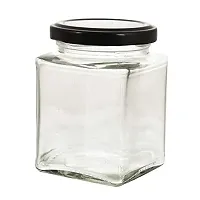 Machak Square Glass Jar 250 ml With Airtight Lid For Kitchen Storage, Black (4 Pieces)-thumb4