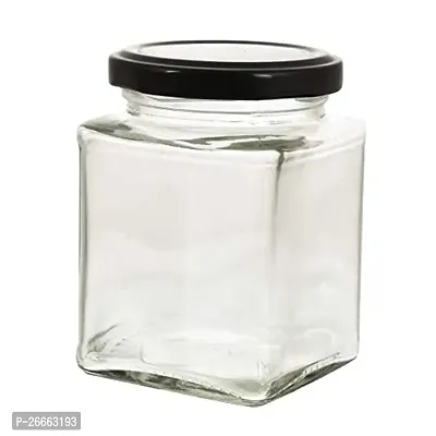 Machak Square Glass Jar 250 ml With Airtight Lid For Kitchen Storage, Black (4 Pieces)-thumb5