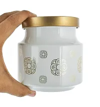 MACHAK Rejoice Printed Round Glass Jar Set For Kitchen Storage With Golden Lid 600 ml,White-thumb3