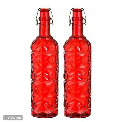 Machak Flower Crysta Glass Water Bottle For Kitchen, Home Decoration, 1 ltr (Pack of 2, Red)-thumb0