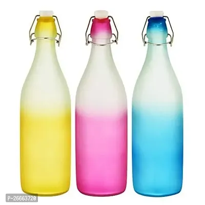 Machak Frosted Colorful Glass Water Bottles 1 litre, Mix Colors (3 Pieces)