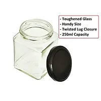 Machak Square Glass Jar 250 ml With Airtight Lid For Kitchen Storage, Black (4 Pieces)-thumb2