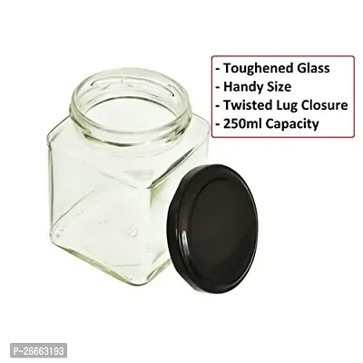 Machak Square Glass Jar 250 ml With Airtight Lid For Kitchen Storage, Black (4 Pieces)-thumb3