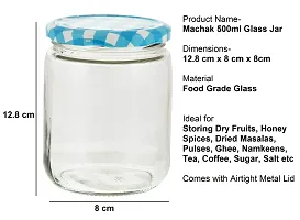 MACHAK Glass Jars For Kitchen Storage 500ml, Airtight, Blue Check Lids (6 Pieces)-thumb3