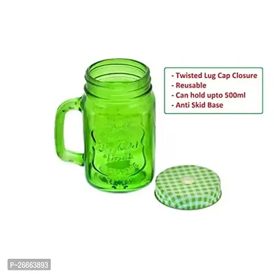 Machak Mason Glass Jar Mug With Handle 500ml - Multicolor (6 Pieces)-thumb5