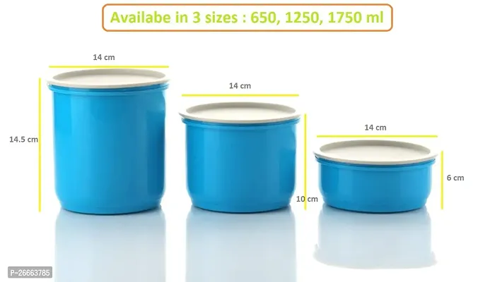 MACHAK Round Plastic Containers Set For Kitchen With Lid Airtight, Set of 3 (1250ml) (Blue)-thumb2