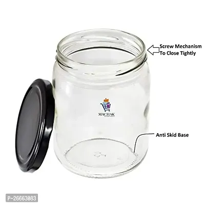 Machak Round Glass Jar With Airtight Lid For Kitchen Storage, Black, 200ml (3 Pieces)-thumb2