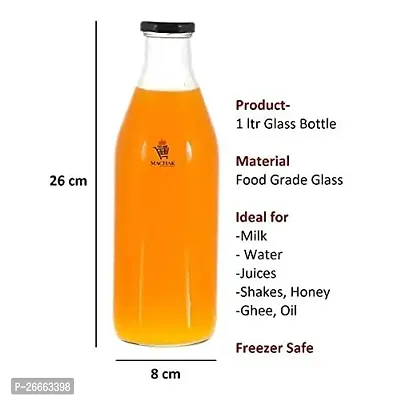 MACHAK Glass Bottle Set For Water Milk with Air Tight Cap, 1 Litre, Black-thumb4