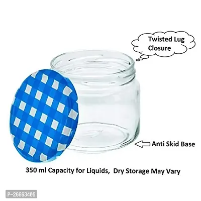 Machak Round Glass Jars Set For Kitchen Storage Airtight, 350ml, With Blue Lid (8 Pieces)-thumb4