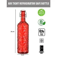 Machak Flower Crysta Glass Water Bottle For Kitchen, Home Decoration, 1 ltr (Pack of 1, Red)-thumb1